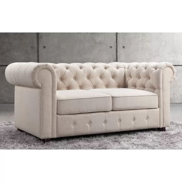Quitaque 65'' Linen Rolled Arm Chesterfield Loveseat | Wayfair North America