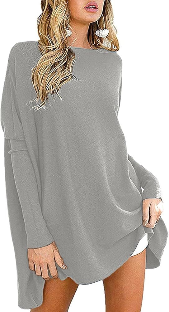 Poetsky Women's Long Sleeve Tunic Tops for Leggings Casual Boat Neck Oversized Shirts Blouses | Amazon (US)