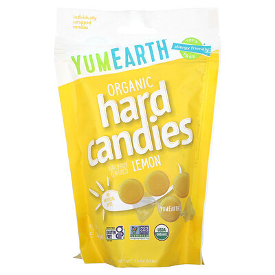 YumEarth, Organic Hard Candies, Lemon, 3.3 oz (93.6 g) | iHerb