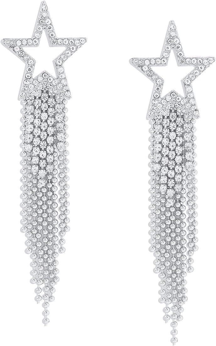 Summer Boho Star Long Tassel Earrings for Women Girls Rhinestone Crystal Setting Womens Fringe St... | Amazon (US)