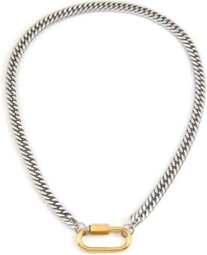 Women Two Color Mountaineering Buckle Necklace Silver Men and Women's Personalized Cuban Paper Cl... | Amazon (US)