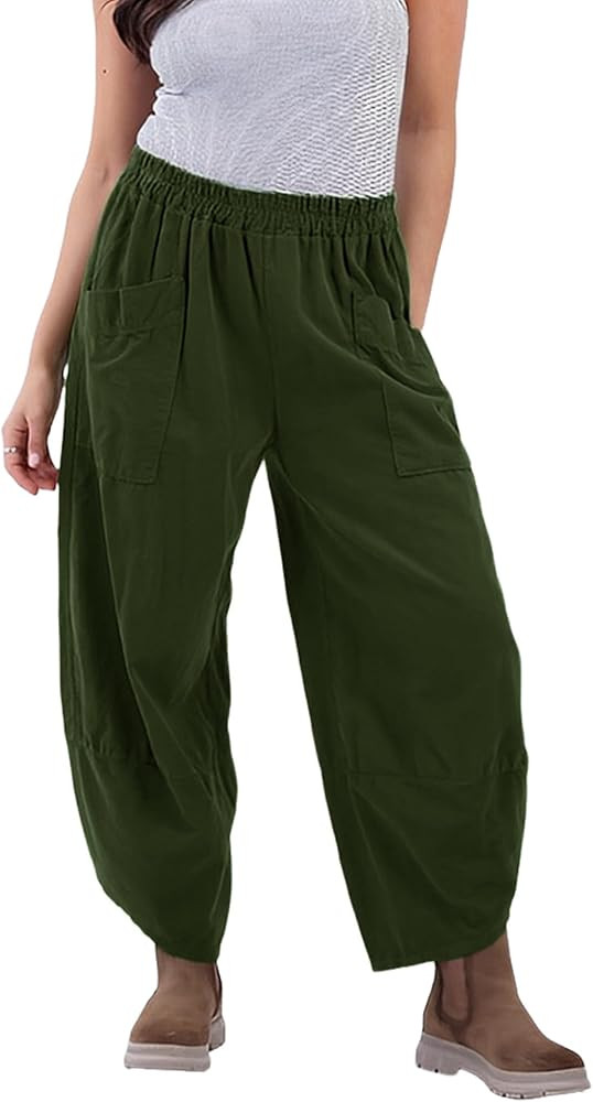 Gozoloma Womens Lightweight Corduroy Wide Leg Barrel Pants Casual Baggy Elastic Waisted Palazzo P... | Amazon (US)