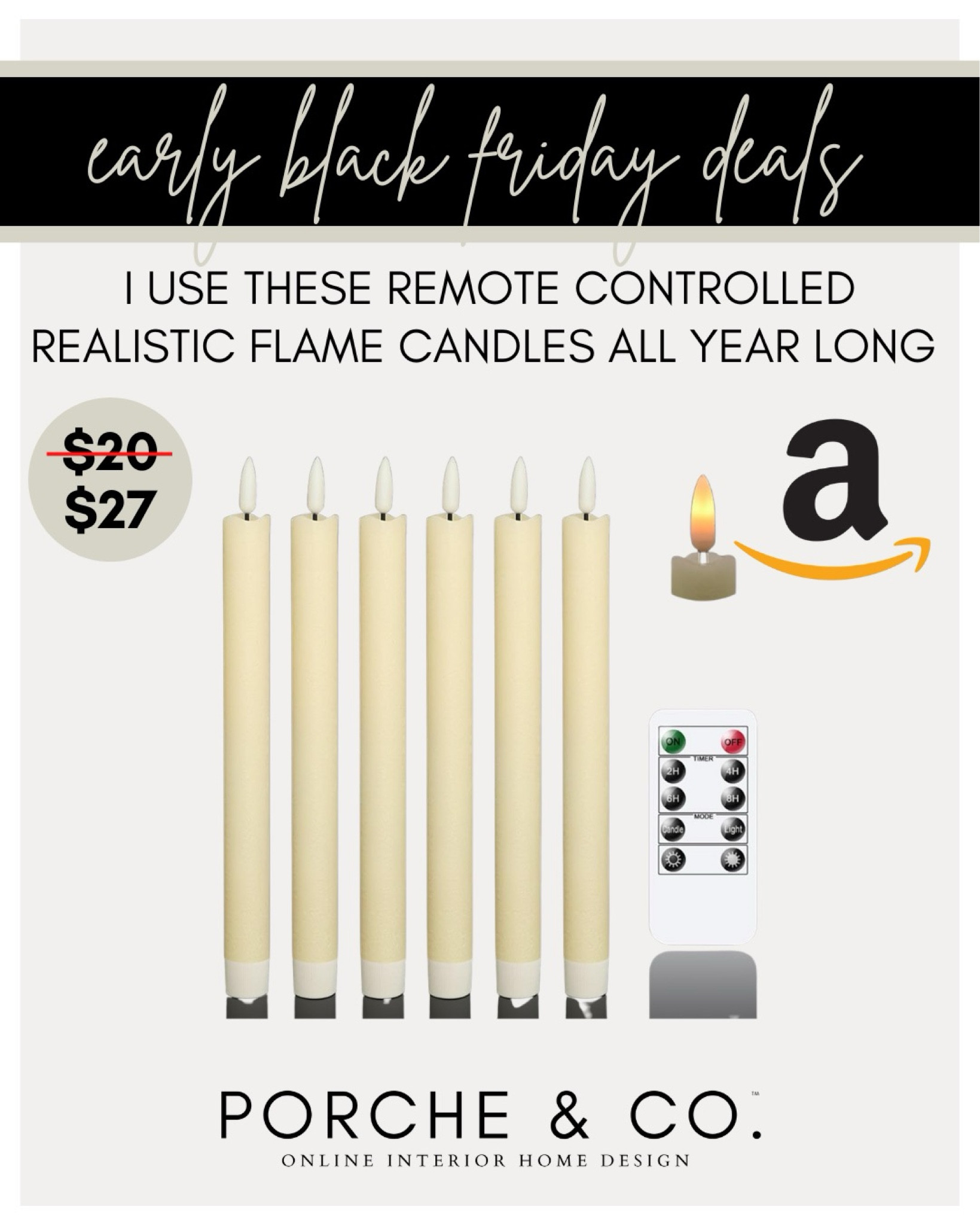 Amazon Black Friday sale on these remote controlled battery powered realistic flame candles- use year round on your mantle, console or shelves 🕯️#amazon #blackfriday #candles

#LTKCyberWeek #LTKhome