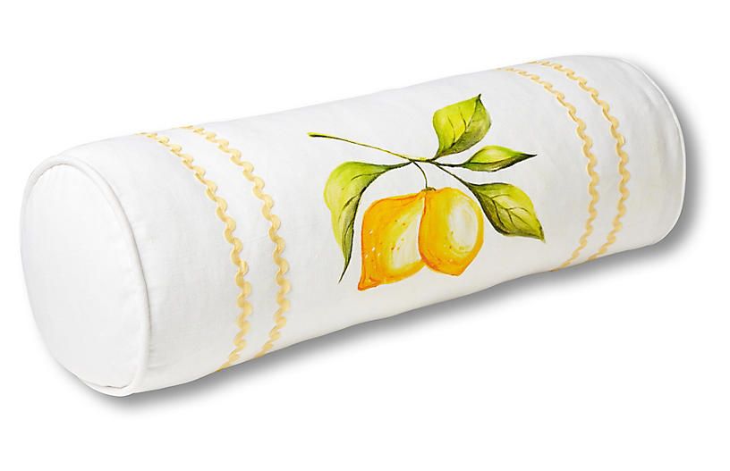 April Lemon 9x24 Bolster Pillow, White/Yellow | One Kings Lane