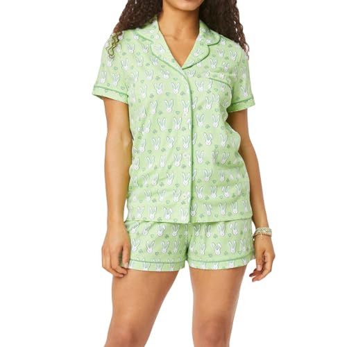 Y2k 2 Piece Pajamas Set for Women Bunny Monkey Print Two-piece Pj Sets Short Sleeve Sleepwear Loungewear Pjs (Easter Bunny Green, L) | Amazon (US)