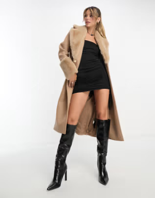 Ever New faux fur midi coat in camel | ASOS (Global)