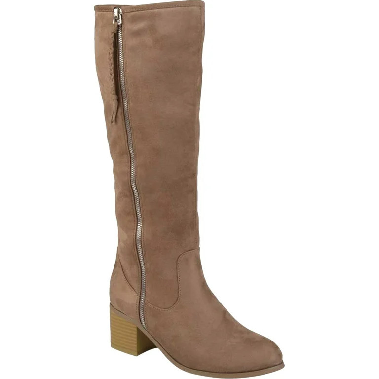 Women's Journee Collection Sanora Wide Calf Knee High Boot Taupe Faux Suede 7 M - Walmart.com | Walmart (US)
