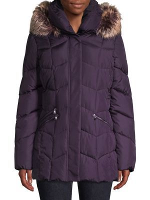 Larry Levine - Quilted Faux Fur-Trimmed Coat | Lord & Taylor