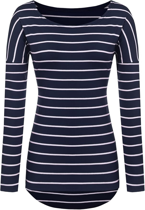 POGTMM Long Sleeve Striped T Shirt Tunic Tops for Leggings for Women | Amazon (US)
