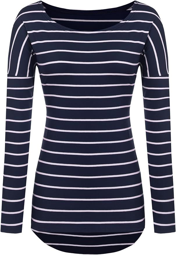 POGTMM Long Sleeve Striped T Shirt Tunic Tops for Leggings for Women | Amazon (US)