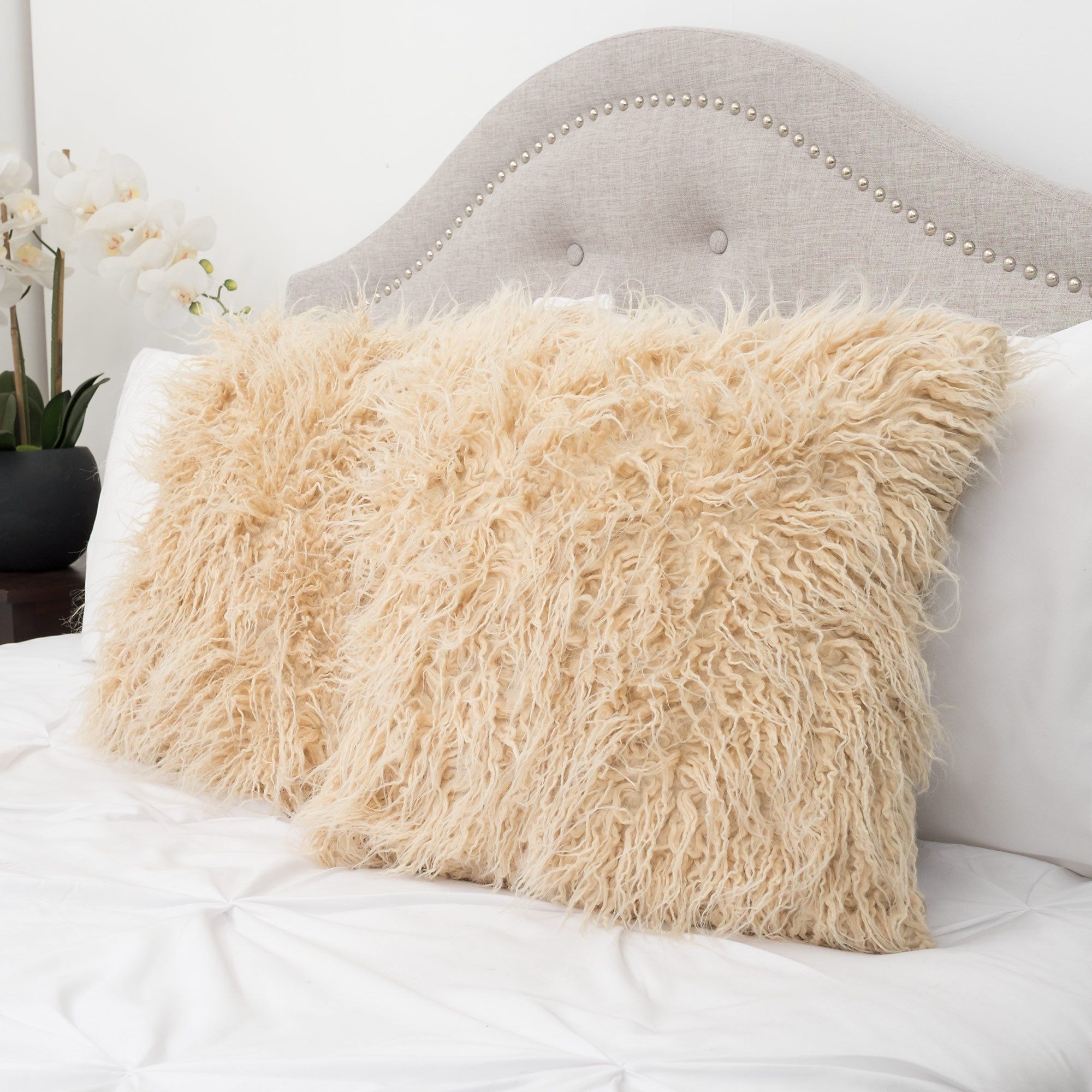 Mongolian Long Hair Faux Fur Decorative Throw Pillow Pair 18" x 18" | Walmart (US)