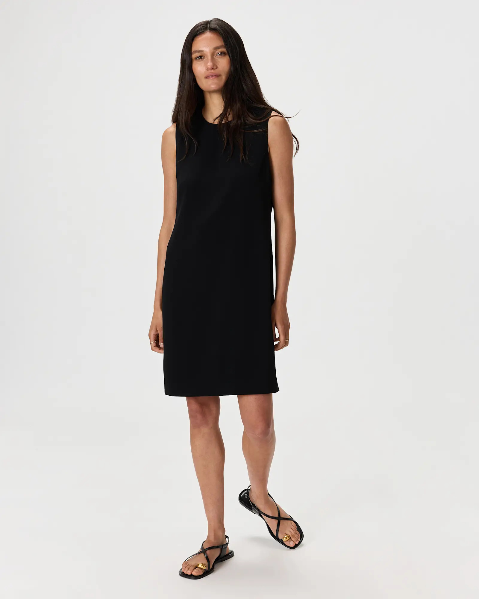 Fluid Crepe Sleeveless Shift Dress in Black | Quince
