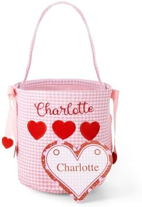 BYFDIY Custom Valentine Day Gift Bucket Gingham Heart Personalized Embroidered Name Gift Baskets ... | Amazon (US)