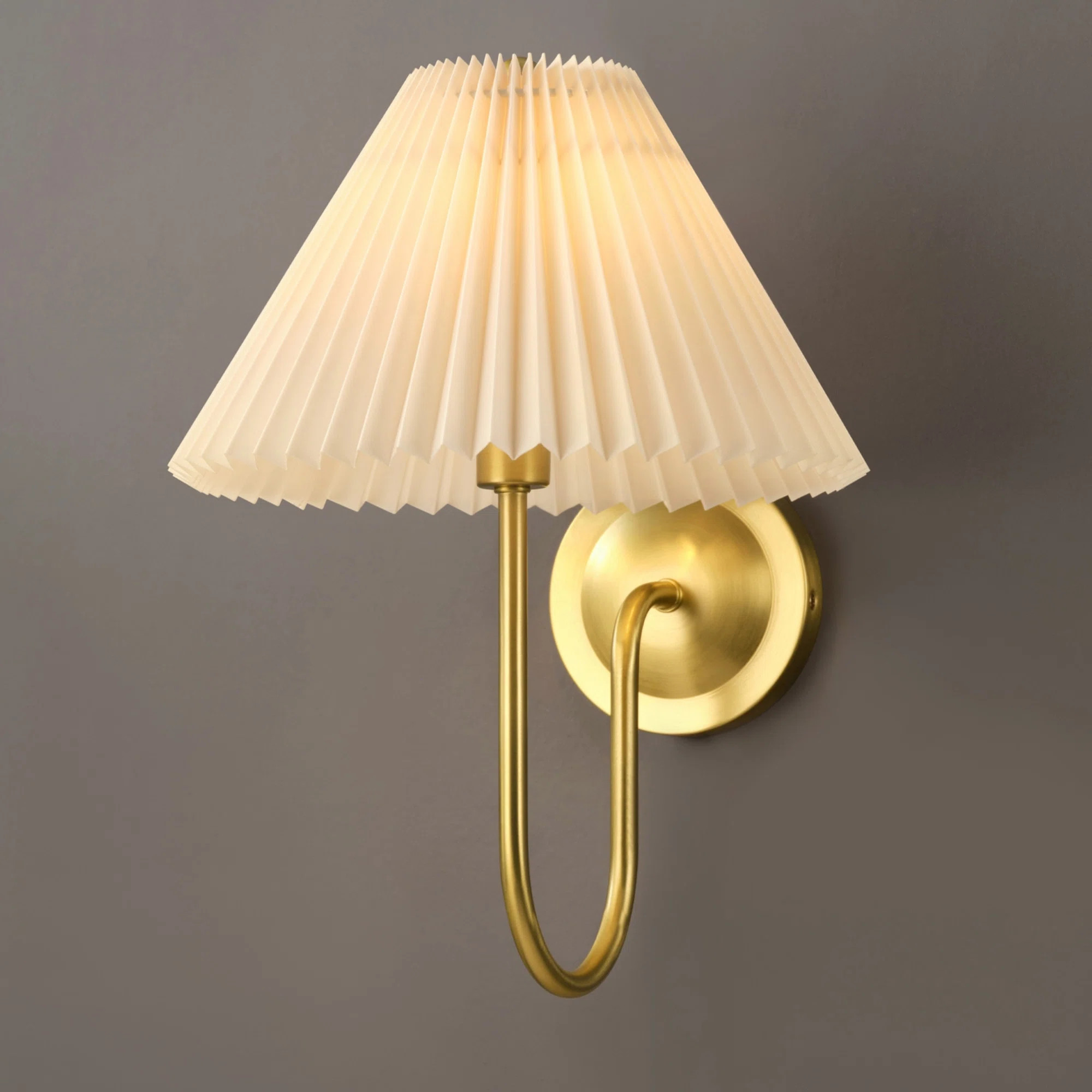 Novogratz X Globe 1-Light Plug-In Or Hardwire Wall Sconce, Matte Brass, Off-White Pleated Fabric Shade, In-Line On/Off Rocker Switch, 6 Ft. Cream Desi | Wayfair North America