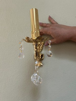 Brass and Crystal Gold Wall Sconce, Small Ornate Design with Crystal Accents | eBay US
