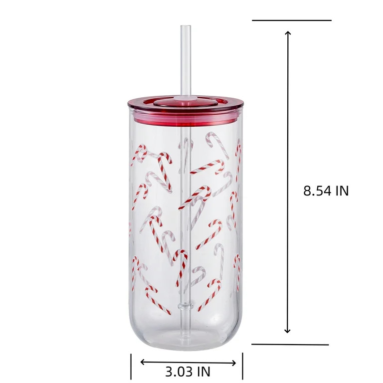 Holiday Time Glass 20oz Can Sipper Candy with Lid | Walmart (US)