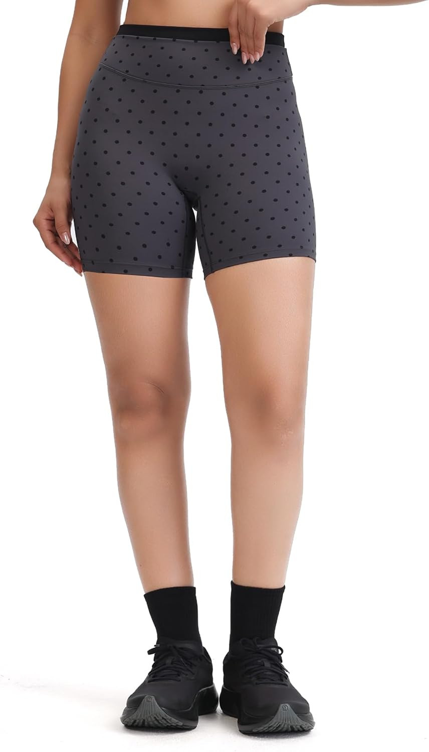 Aoxjox Women's Dual Core Biker Shorts 5"/6" | dual-layer waistband, contrast-color design, high-waisted gym shorts, 4-way stretch, moisture-wicking, workout yoga running | Amazon (US)
