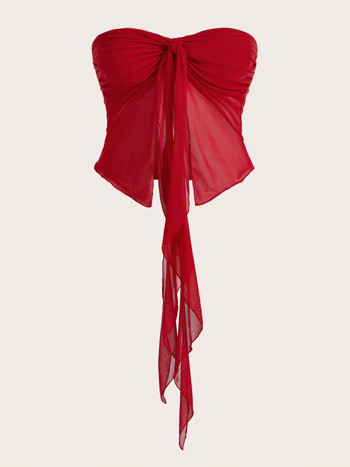 SHEIN ICON Plus Tie Front Split Hem Tube Top | SHEIN