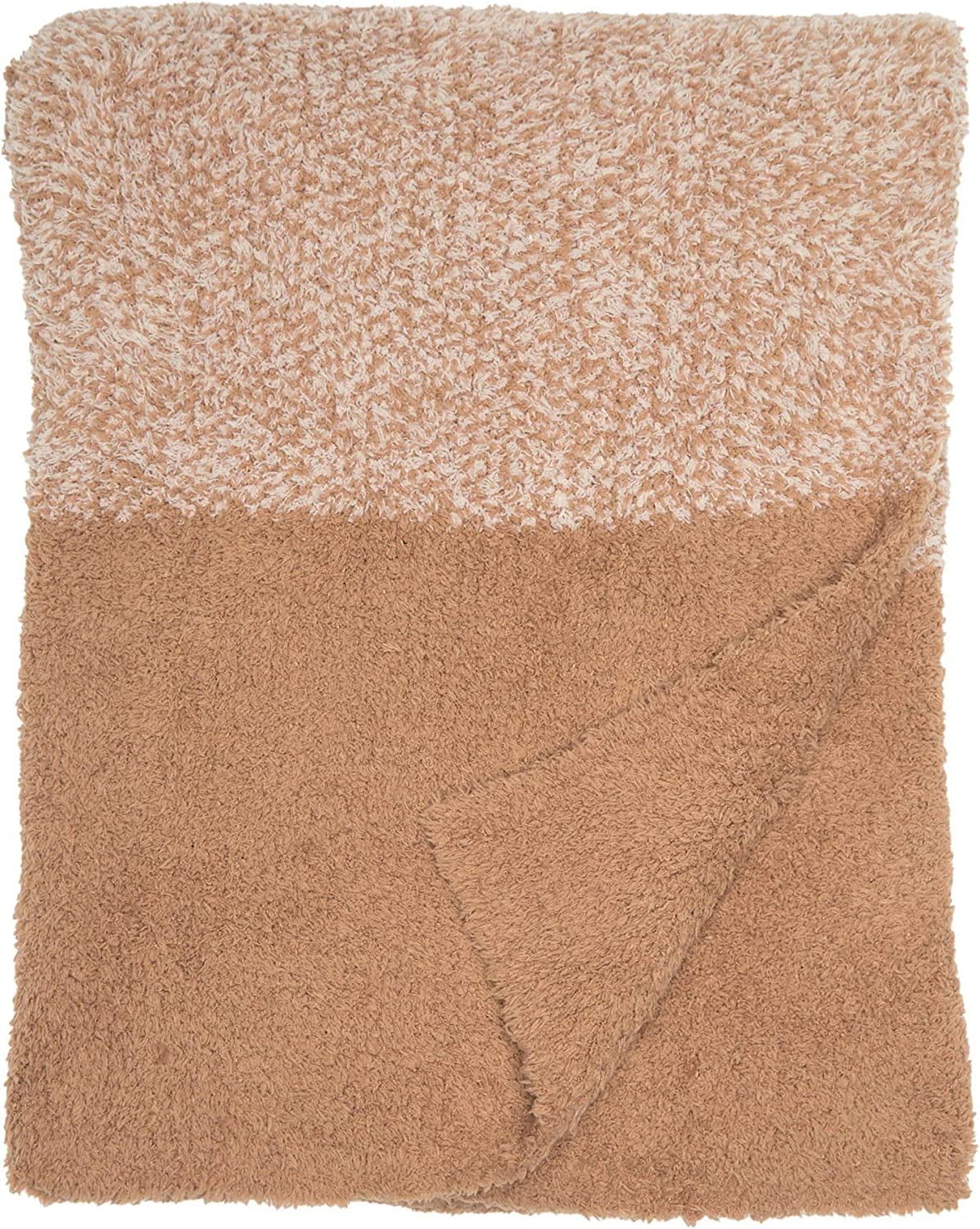 Barefoot Dreams CozyChic® Blanket w/Heathered Stripe Camel/Stone One Size | Walmart (US)