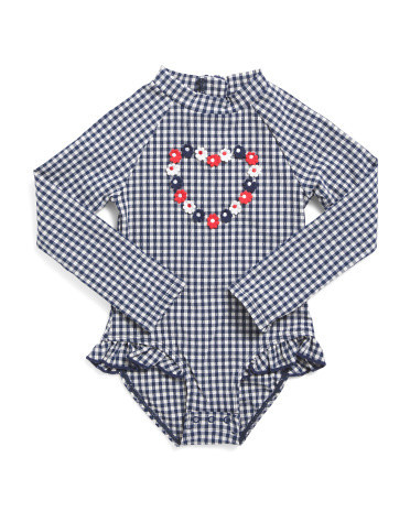 Toddler Girls Gingham Rash Guard One-piece Swimsuit | Polyester/Spandex/Nylon | Marshalls