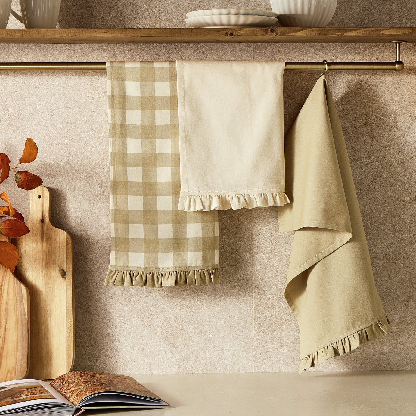 Argos Home Autumnal Gingham Pack of 3 Tea Towels - Beige | argos.co.uk