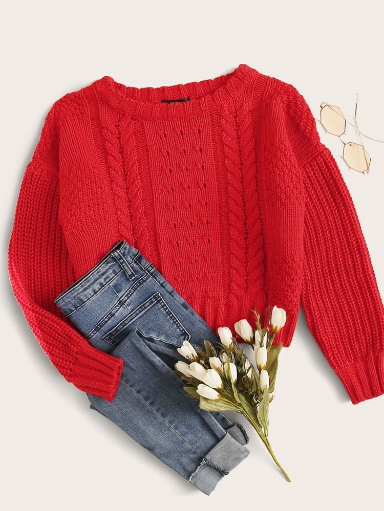 Drop Shoulder Chunky Knit Crop Sweater | SHEIN