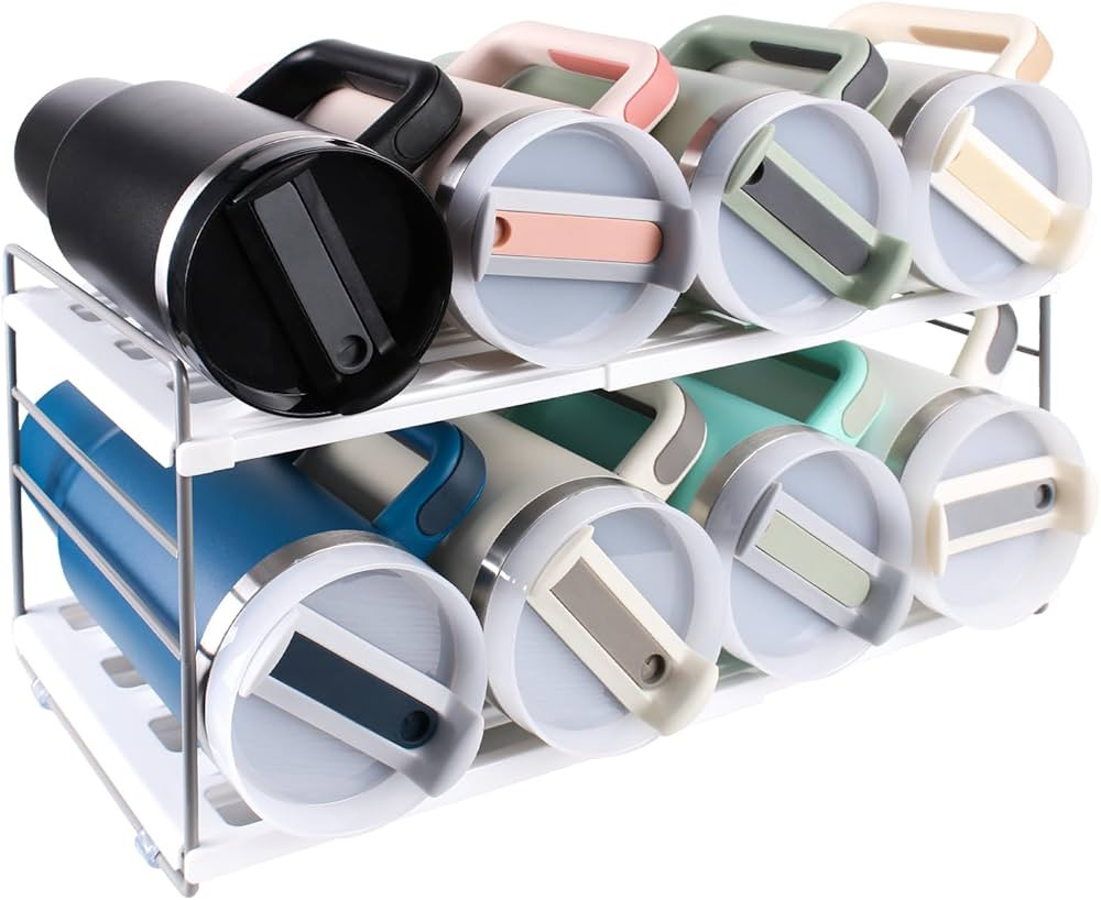Cup Organizer 40 oz Compatible With stanley,Extendable Cup Storage Organizer,2 Tier Plastic Trans... | Amazon (US)