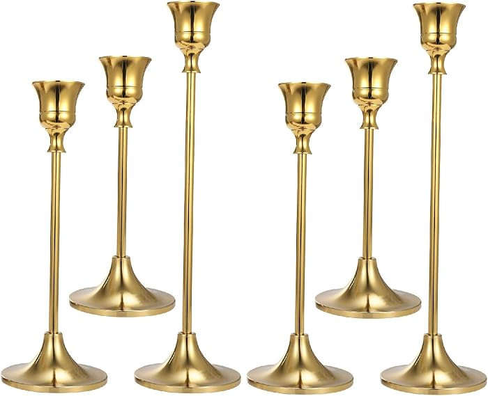 Set of 6 Gold Taper Candle Holders Decorative Candlestick Holder for Home Decor, Wedding, Dinning, Party, Anniversary | Amazon (US)