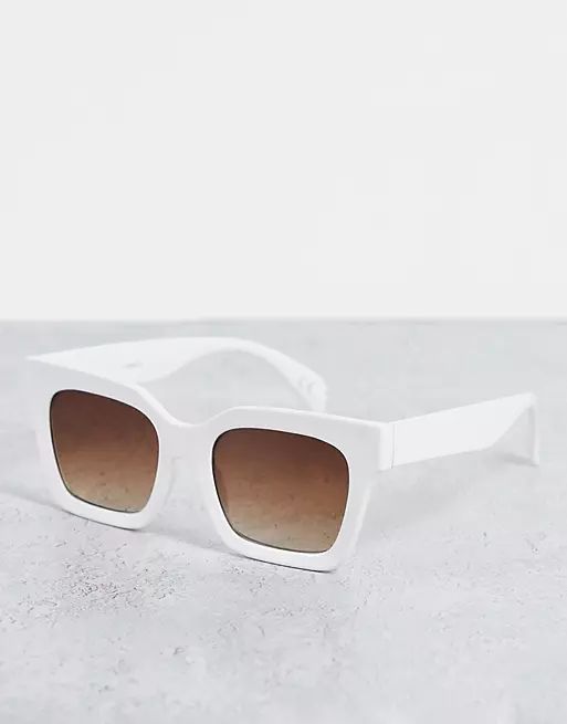 ASOS DESIGN recycled bevel square sunglasses in shiny white | ASOS (Global)