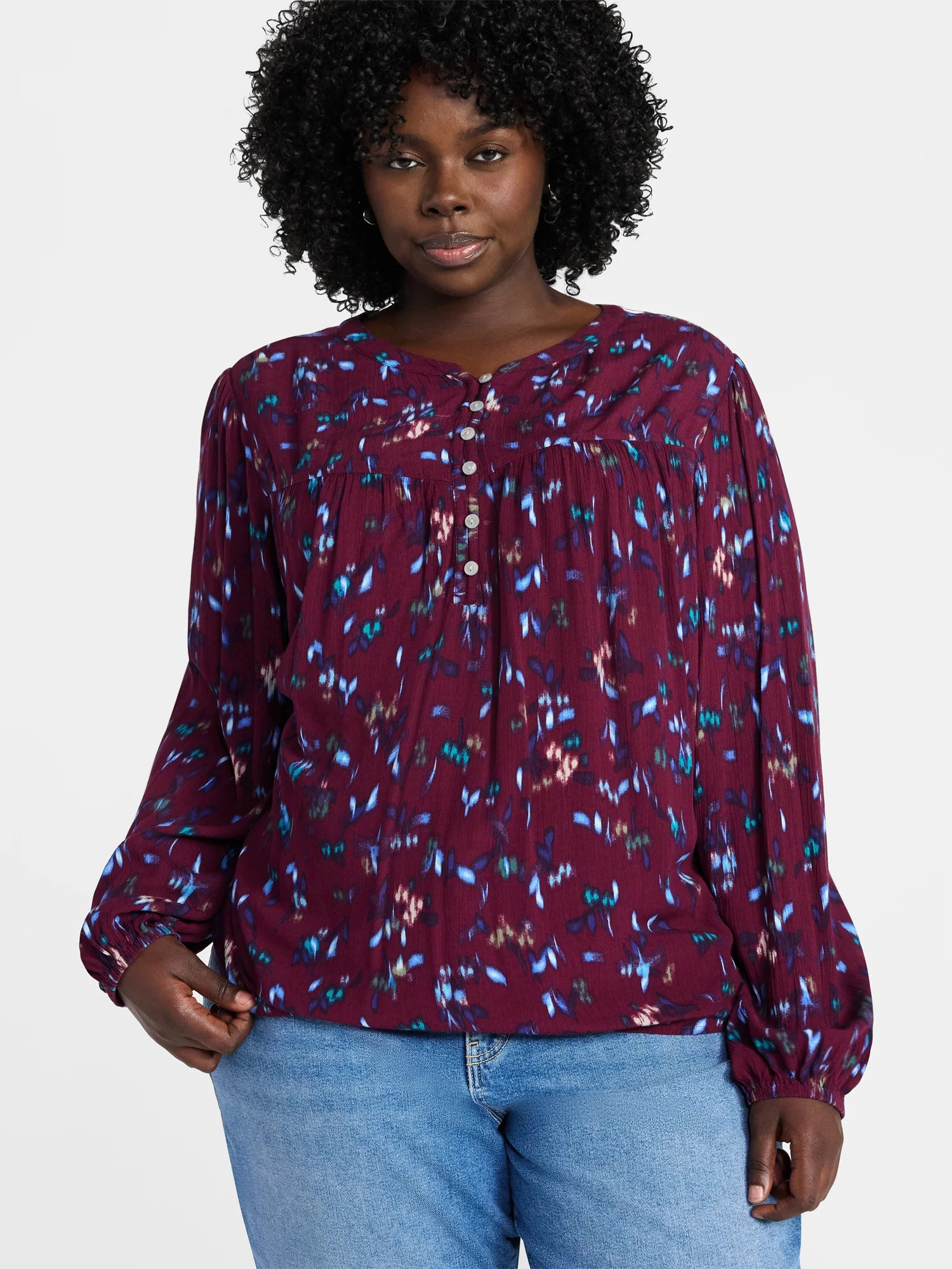 Terra & Sky Women’s Plus Peasant Blouse with Long Sleeves, Sizes 0X-5X | Walmart (US)