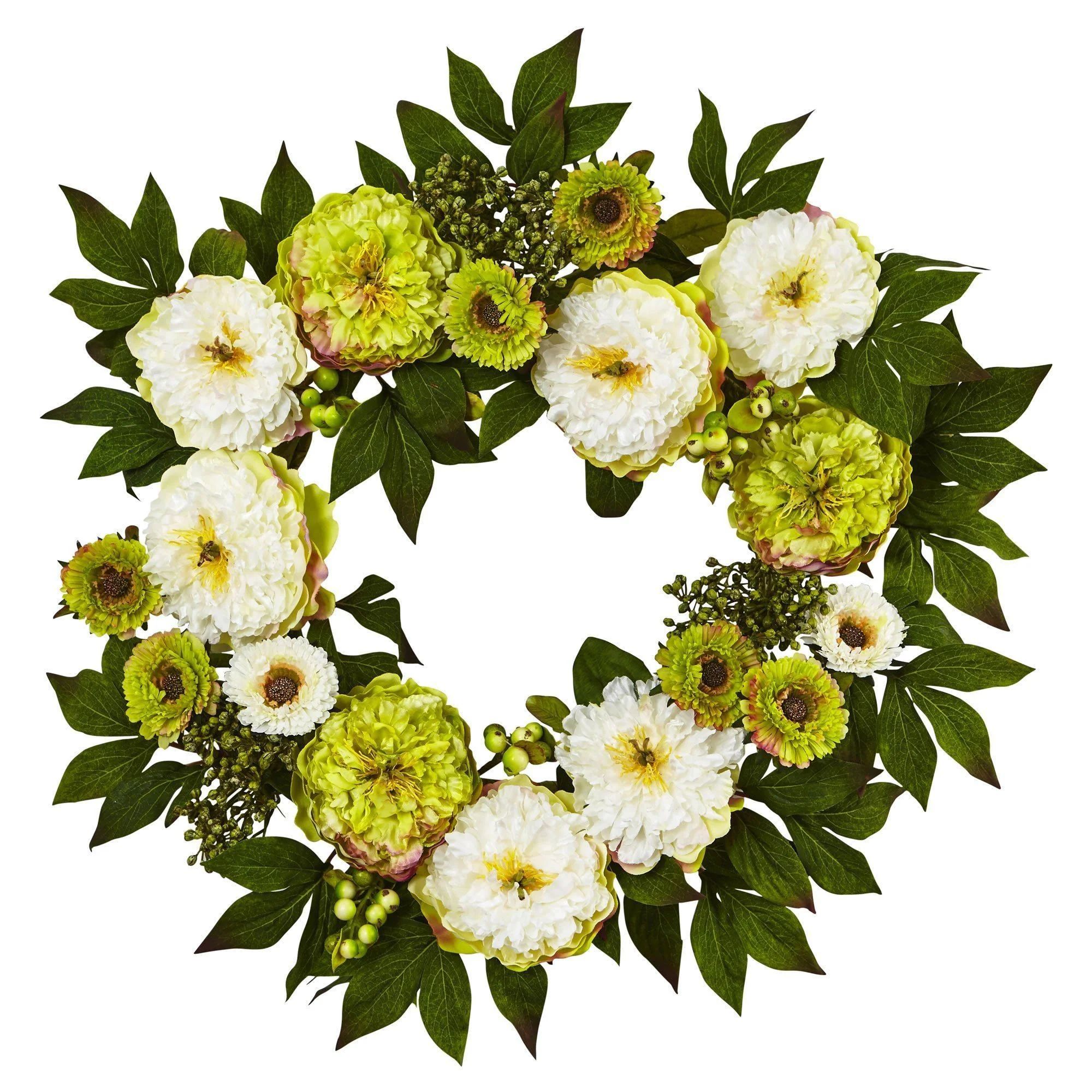 24” Peony Mum Wreath | Nearly Natural | Nearly Natural