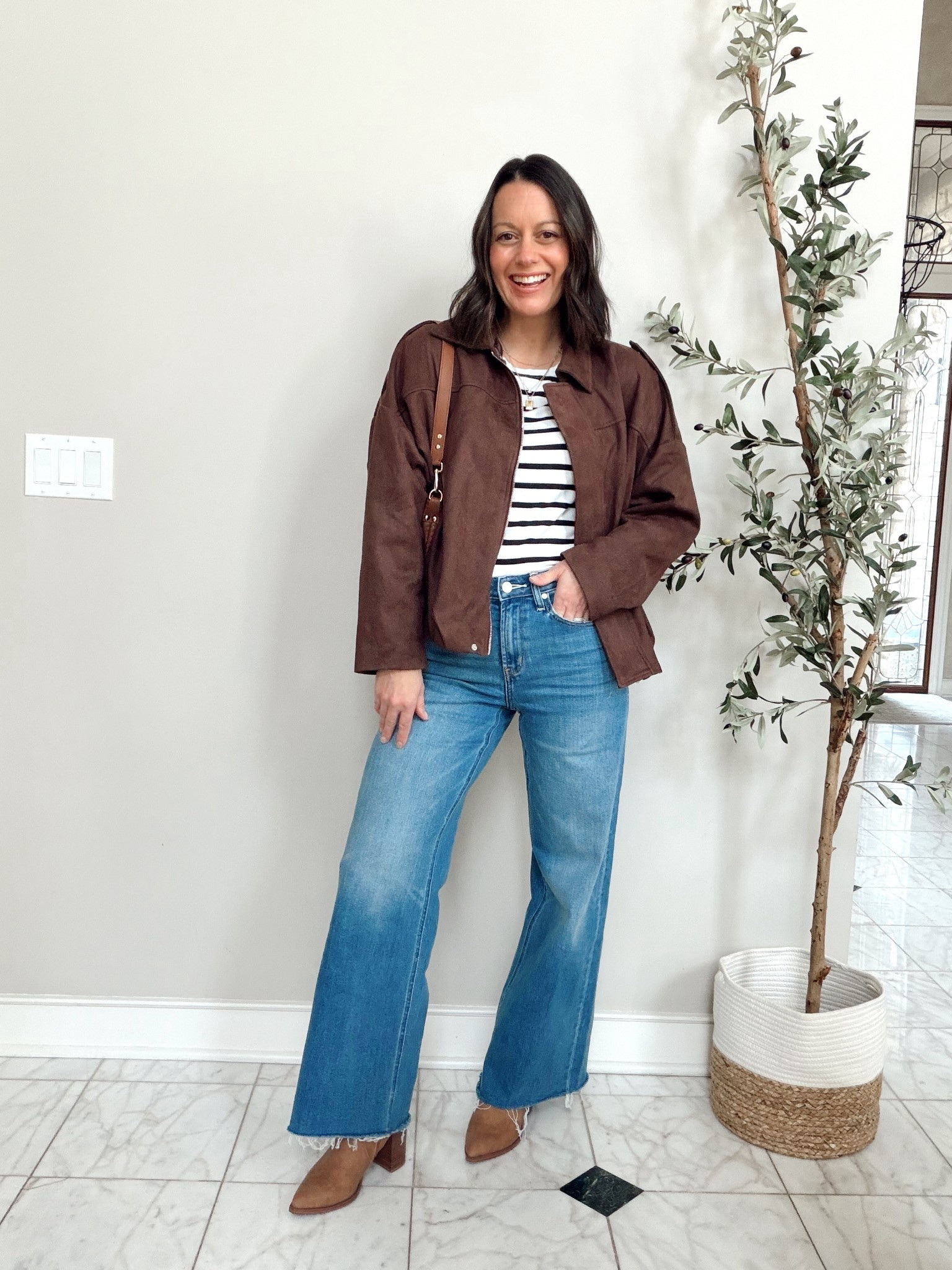 Easy mom outfit! 

Amazon suede jacket runs tts to big - I’m in the small. Jeans runs tts to small - I’m in the 26. Long sleeve tee runs tts.



#LTKgrwm #LTKootd #LTKOver40