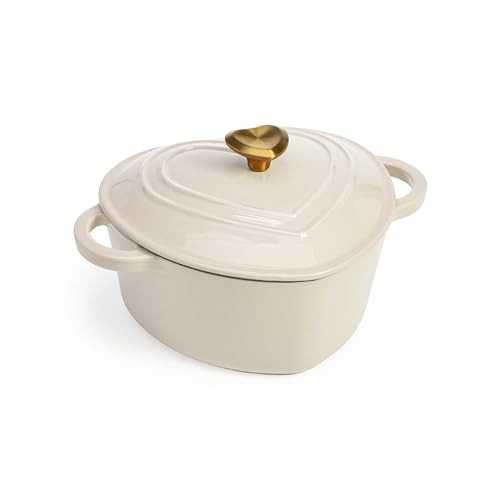 Paris Hilton Enameled Cast Iron Dutch Oven Heart-Shaped Pot with Lid, Dual Handles, Works on All Stovetops, Oven Safe to 500°F, 2-Quart, Cream | Amazon (US)