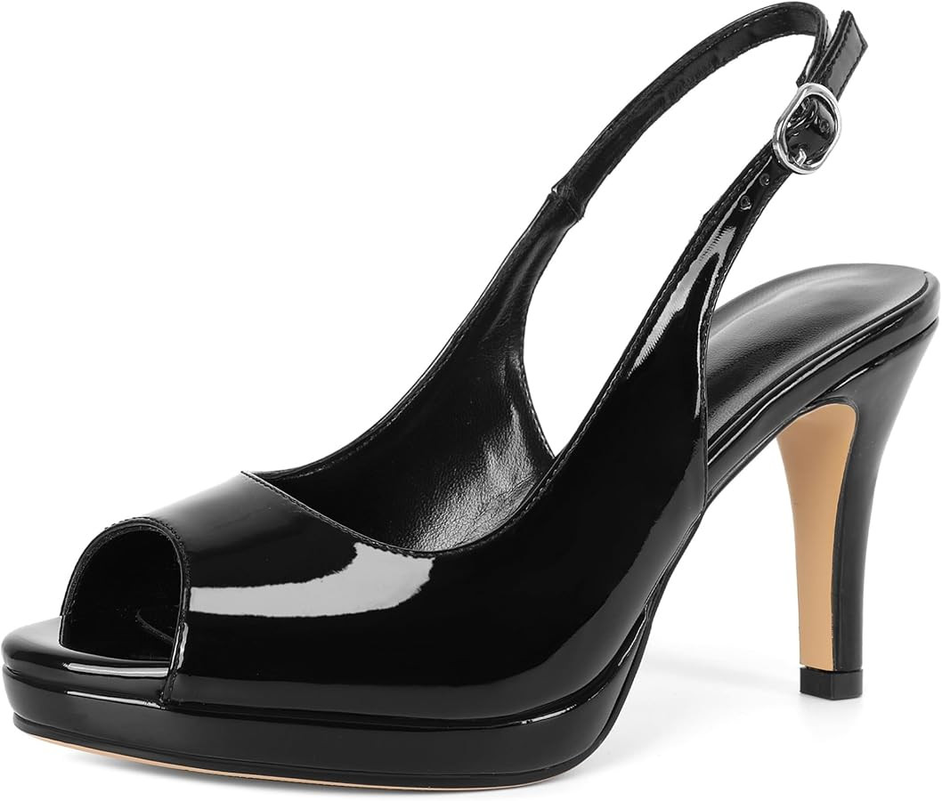Joseywade Women's Peep Toe Platform Slingback Heels 3.5 Inch High Heel Dress Shoes | Amazon (US)