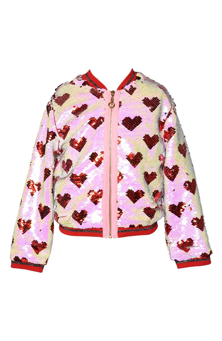 Kids' Flip Sequin Heart Bomber Jacket | Nordstrom