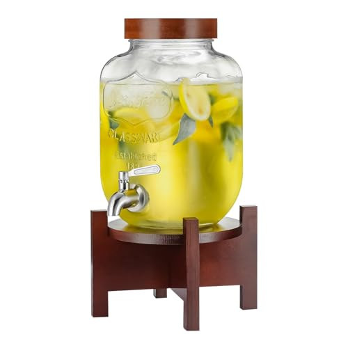Glass Drink Dispenser with Acacia Wood Stand and Lid,1 Gallon Beverage Dispenser with Stainless Steel Spigot for Parties,Picnics,Barbecues,Lemonade,Sun tea Jar,ice coffee,Laundry Detergent Dispenser | Amazon (US)