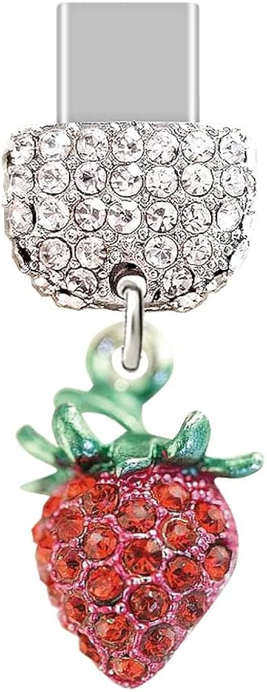 ELISE & FONDA TP68 Type-C USB Charging Port Crystal Anti Dust Plug Strawberry Cell Phone Charm fo... | Amazon (US)
