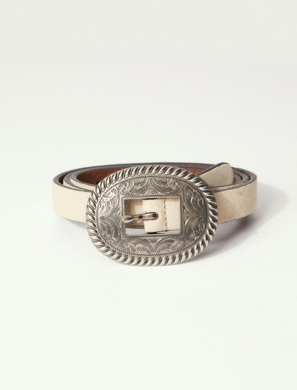 WESTERN BUCKLE TAN SUEDE SKINNY BELT | Lucky Brand