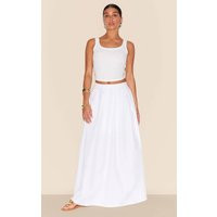 Petite White Woven Zip Back Maxi Skirt | PrettyLittleThing UK