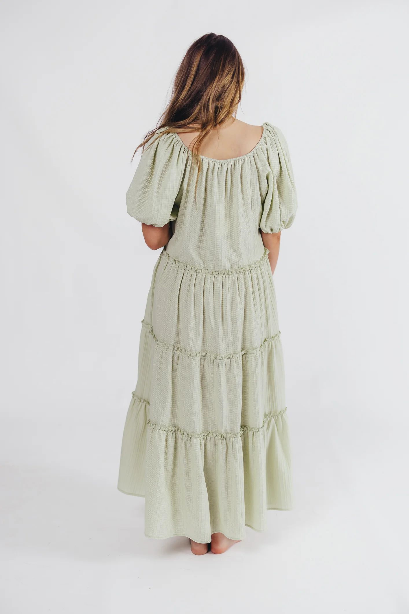 Eva Puffed Sleeve Maxi Dress in Sage - Bump Friendly (S-3XL) | Worth Collective