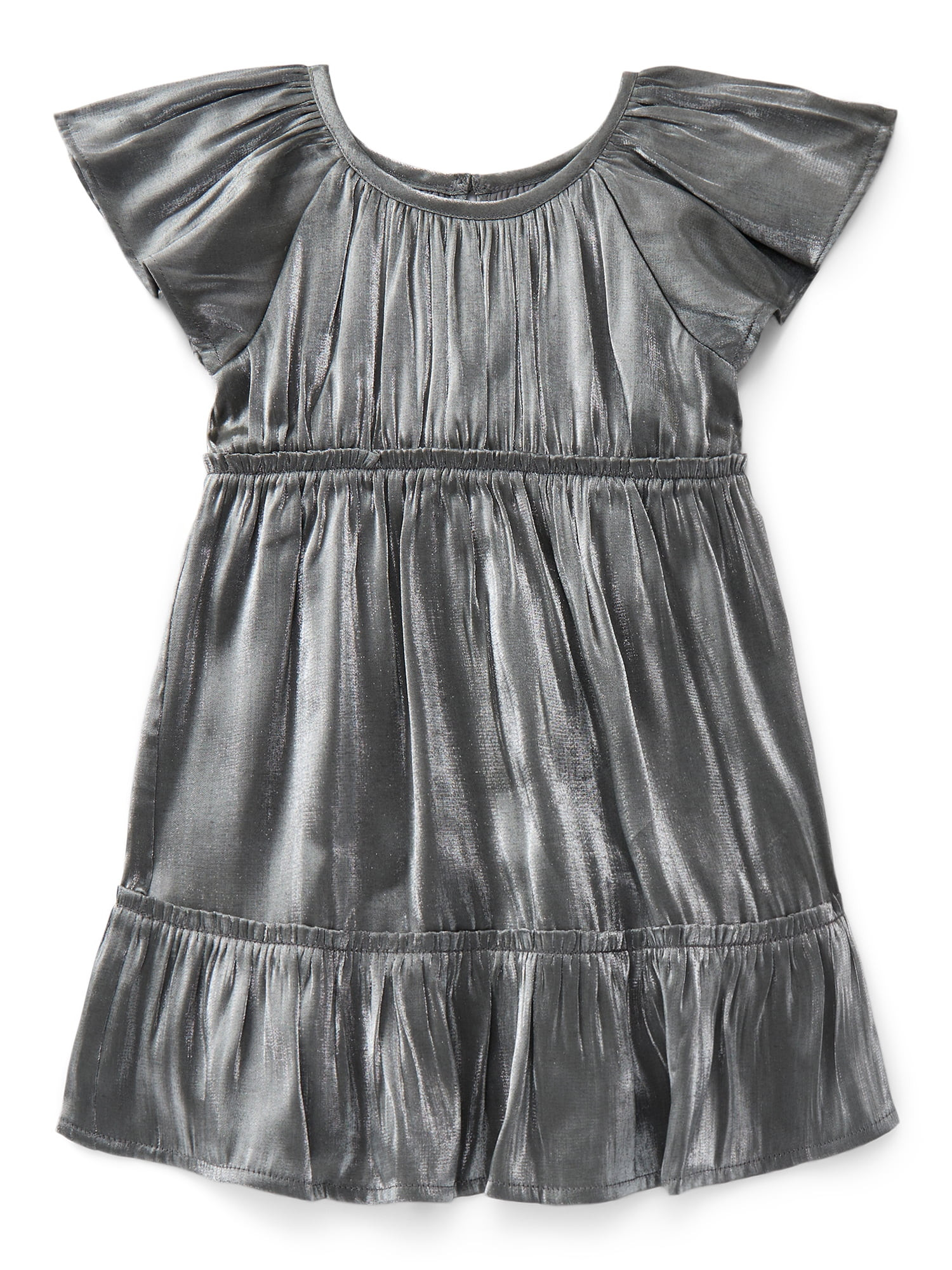 Wonder Nation Toddler Girls' Metallic Accent Party Dress with Flutter Sleeves, Sizes 12M- 5T | Walmart (US)