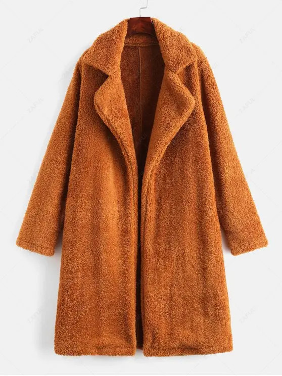 Lapel Collar Plain Faux Fur Teddy Coat | Zaful UK