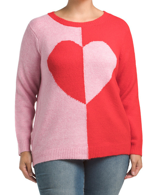 Plus Color Block Single Heart Crew Neck Sweater | TJ Maxx