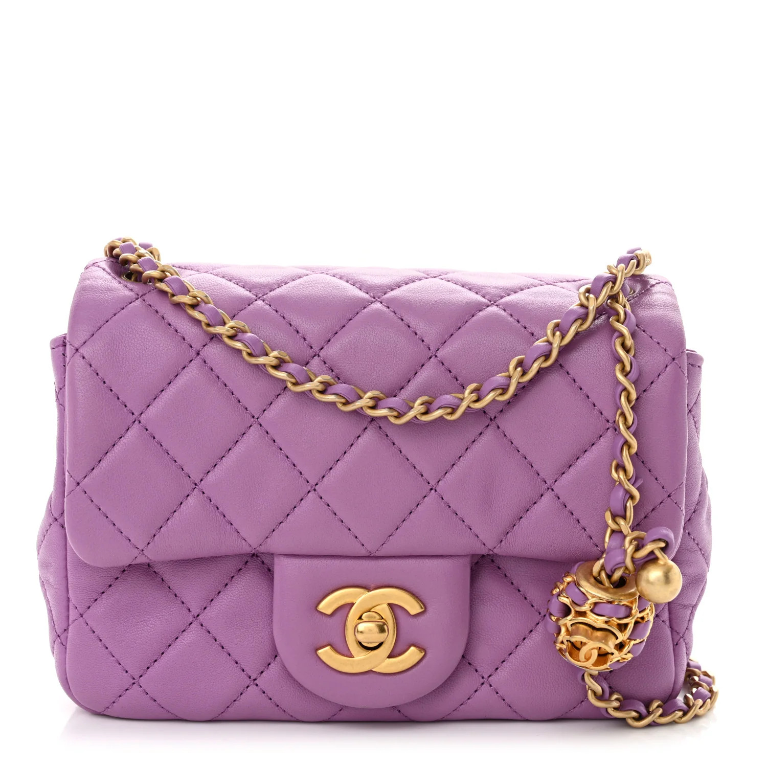 Chanel Lambskin Quilted Mini Pearl Crush Flap Purple | FASHIONPHILE (US)