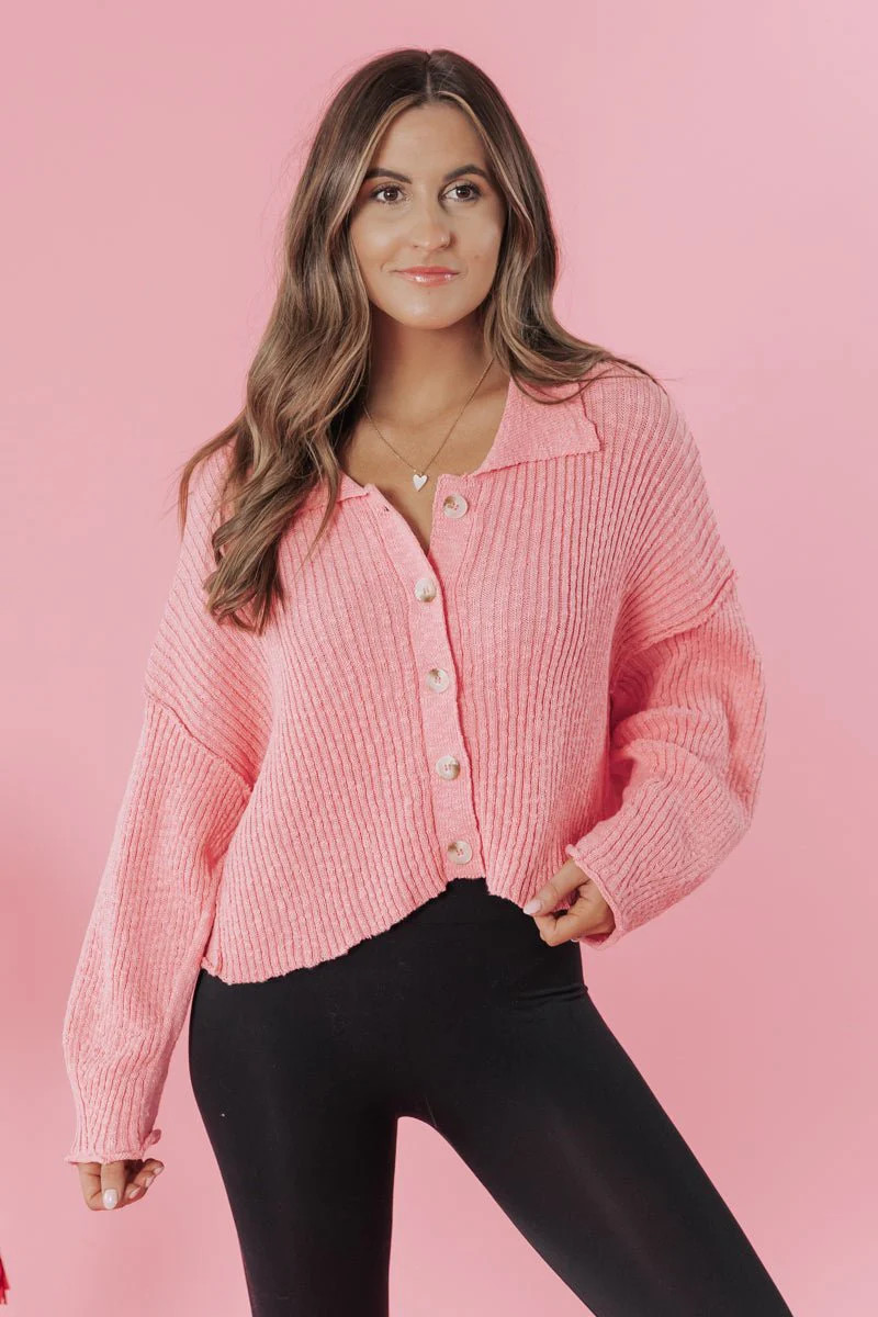 Loving On You Button Down Sweater - Pink | Magnolia Boutique