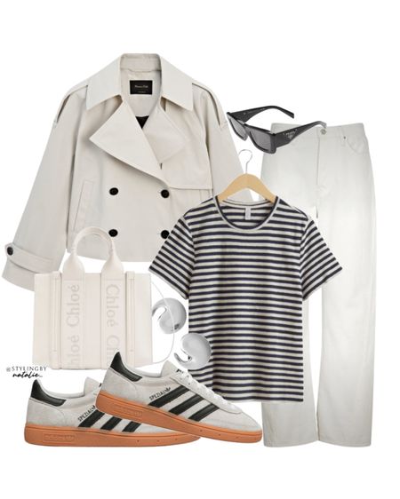 Spring outfit, cropped trench jacket, stripe tee, adidas Spezials, tote bag.

#LTKSeasonal #LTKmidsize #LTKstyletip