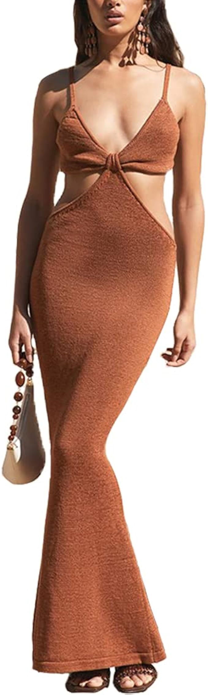 Antopmen Women Spaghetti Straps Knitted Maxi Dresses Elegant Sexy Party Cut Out Backless Bodycon ... | Amazon (US)