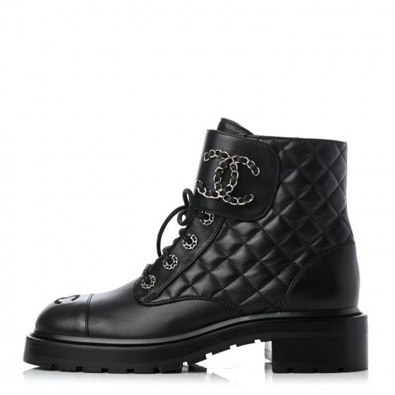 CHANEL

Shiny Goatskin Calfskin Combat Boots 38.5 Black | Fashionphile