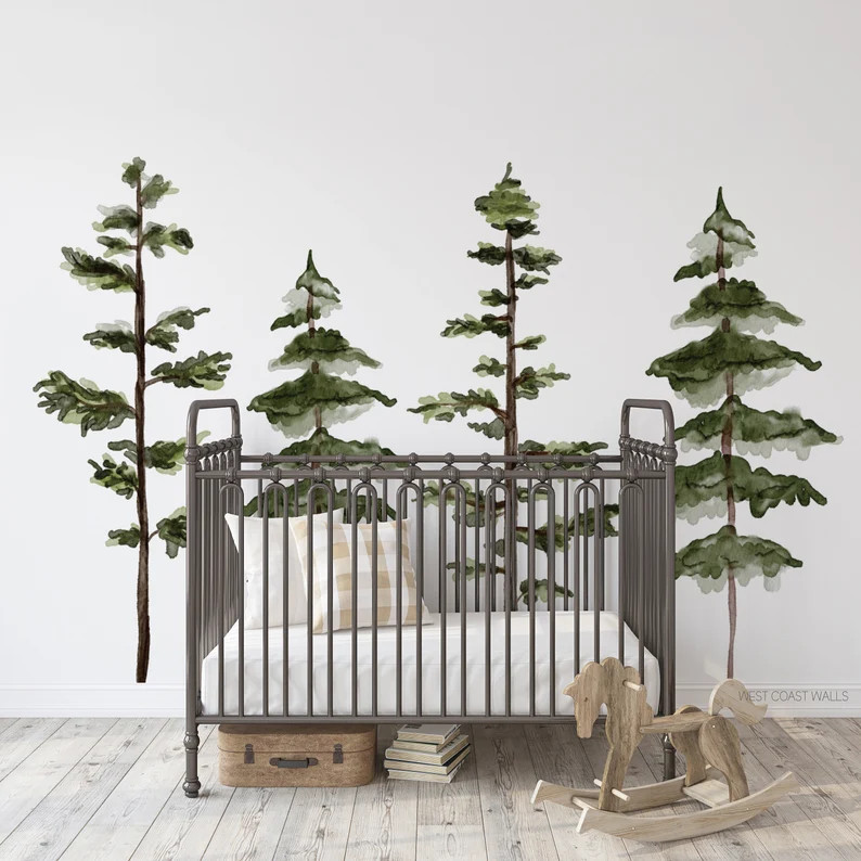 Large Watercolor Pine Tree Removable Wall Decal / Wilderness Wall Decal / Tree Sticker / Tree Dec... | Etsy (US)