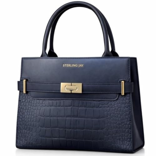 Women's Croc Embossed Satchel Handbag – Structured Top Handle Purse with Adjustable Crossbody Strap, Crocodile Texture Vegan Leather Designer Style Bag, Black | Amazon (US)